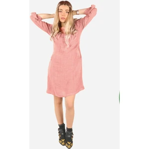 Keten Midi Elbise Pembe