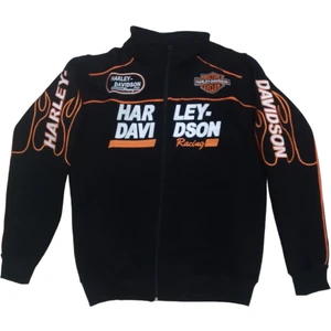 Harley Davidson Erkek Sweat Ceket Siyah Uzun Kollu Cepli Yazılı Fermuarlı Hakim Yakalı Bomber