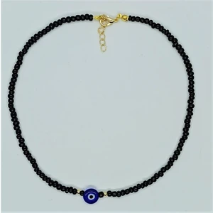 Store Atak Handmade Siyah Boncuklu Mavi Nazar Boncuklu Altın Kaplama Gold Kadın Kolye