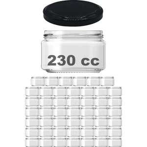 230 cc Kavanoz Metal Siyah Konserve Kapaklı 230 ml Şeffaf Cam Kavanoz 48 Adet