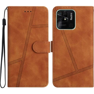 Lr Joyful Xiaomi İçin Redmi 10C 4G Cilt Touch Hissed Hissetme Cep Telefon Kılıf Cüzdan Retro Pu Deri Dikiş Hattı Dekor Telefon Kapağı (Yurt Dışından)