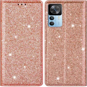 Lr Joyful Xiaomi 12T 5G / 12T Pro 5G / Redmi K50 Ultra 5G Kart Tutucu Tasarım İnce Stand Telefon Kapağı Glitter Pu Deri Cep Telefon Kılıfı Manyetik Otomatik Absorbed Kapanış (Yurt Dışından)