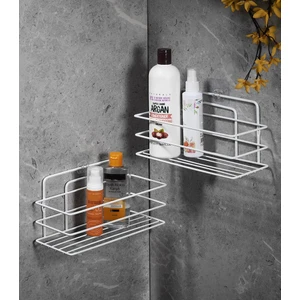 Ömür Boyu Paslanmaz Yapışkanlı Banyo Düzenleyici Şampuanlık Duş Rafı 2 Adet Beyaz Tş-01