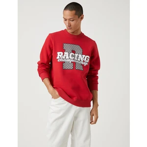 Yarış Temalı Sweatshirt Baskılı Bisiklet Yaka Uzun Kollu