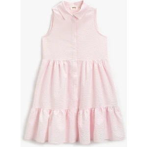 Midi Elbise Kolsuz Gömlek Yaka Katlı Düğmeli