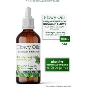 Flowy Oils Biberiye Yağı %100 Doğal Bitkisel Uçucu Yağ Rosemary Oil 100 ml