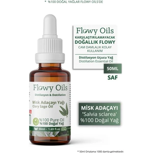 Flowy Oils Misk Adaçayı Yağı %100 Doğal Bitkisel Uçucu Yağ Clary Sage Oil 50 ml