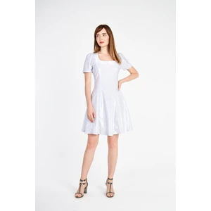 Kare Yaka Pileli Yarım Kol Kuplu Kloş Mini Elbise