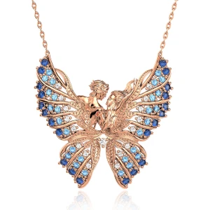İndigo Takı Kelebeğin Rüyası Aqua Geçişli Rose Gümüş Kolye