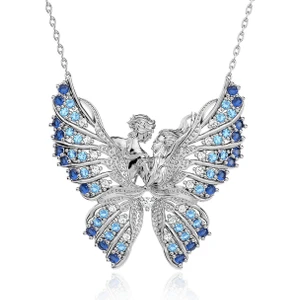 İndigo Takı Kelebeğin Rüyası Aqua Geçişli Gümüş Kolye