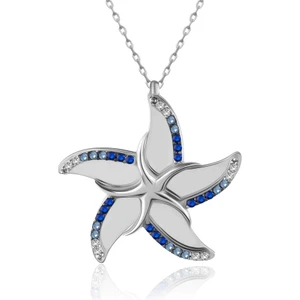 İndigo Takı Aqua Geçişli Deniz Yıldızı Beyaz Gümüş Kolye