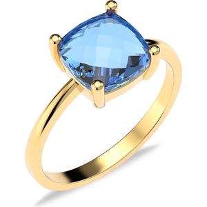 İndigo Takı Kare Aqua Taşlı Tektaş Altın Kaplama Gümüş Yüzük