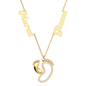 İndigo Takı Isimli Bebek Ayak Izi Gümüş Kolye