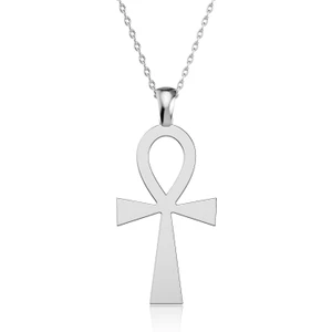 İndigo Takı Ankh Antik Mısır Sembolü Beyaz Gümüş Kolye