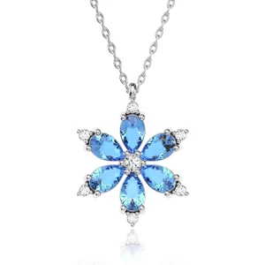 İndigo Takı Aqua Taşlı Lotus Çiçeği Beyaz Gümüş Kolye