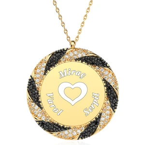 İndigo Takı 3 Isimli Burgu Çerçeve Altın Kaplama Gümüş Kolye