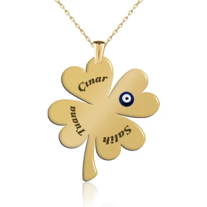 İndigo Takı Nazarlı Isimli 4 Yaprak Yonca Gümüş Kolye