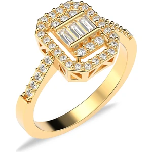 İndigo Takı Baget Pırlanta Montür Altın Kaplama Gümüş Yüzük