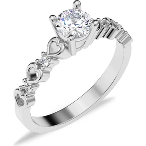 İndigo Takı Kalpli Tek Taş Pırlanta Montür Beyaz Gümüş Yüzük