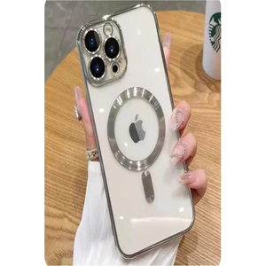 iPhone 12 Pro Max Kılıf Magsafe Köşeleri Renkli Lüx Şeffaf Kamera Lens Korumalı