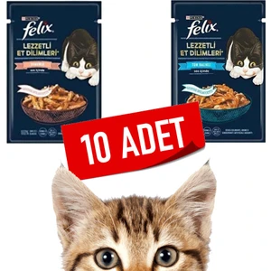 Lezzetli Et Dilimleri Somonlu & Ton Balıklı Yaş Kedi Maması - 80 gr x 10 Adet