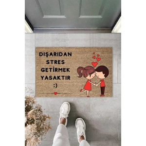 Müdavim Home Dijital Baskı Modern Dışarıdan Stres Getirmek Yasaktır  Sevimli Çift Temalı Kapı Önü Paspası