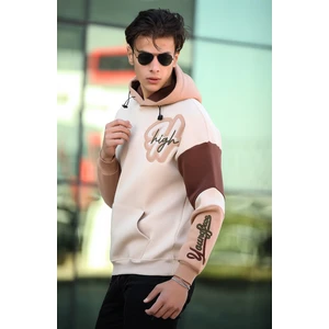High Nakışlı Oversize Sweatshirt - Bej
