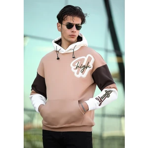 High Nakışlı Oversize Sweatshirt - Kamel