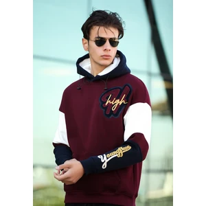 High Nakışlı Oversize Sweatshirt - Bordo