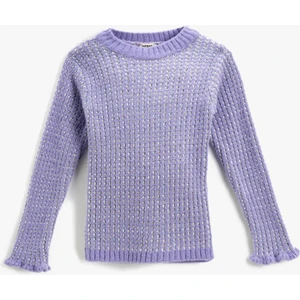 Ribanalı Dokulu Örgü Kazak Yuvarlak Yaka Uzun Kollu Kolları Fırfır Detaylı