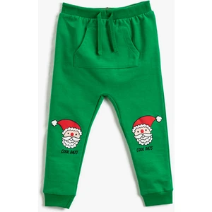 Beli Bağlamalı Jogger Eşofman Altı Yılbaşı Temalı Noel Baba Baskılı Cepli