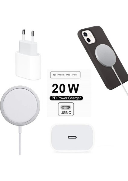 Iphone 11SERI / 12 Serı /  13 Serı /14 -15 Serı  Uyumlu  Kablosuz Magsafe Manyetik Şarj ve 15W Adaptör Seti