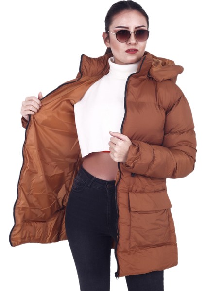 Kadın Mont AHTA1370 Şişme Çıkabilen Kapüşon Bel Bağlam