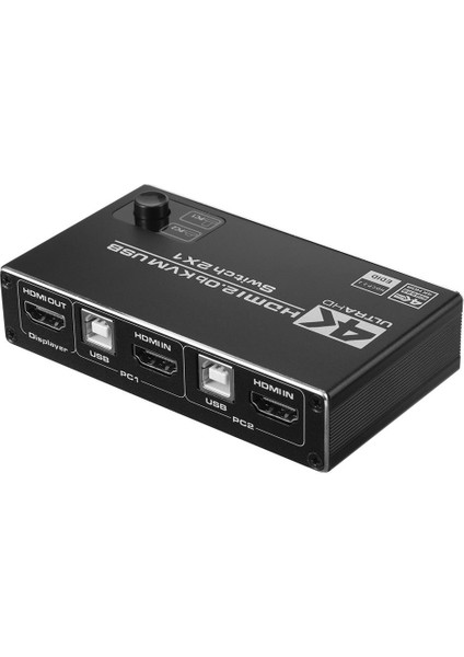 4KVM221 Kvm Switch 2x1 HDMI 2.0 4K Ultra Hd 2160P USB 2.0 Hdcp 2.2 HDR10 Edıd USB Kvm Switch