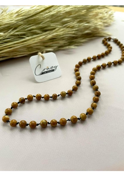 6 mm Wood Jasper Taşından Unisex Düğümlü Kolye