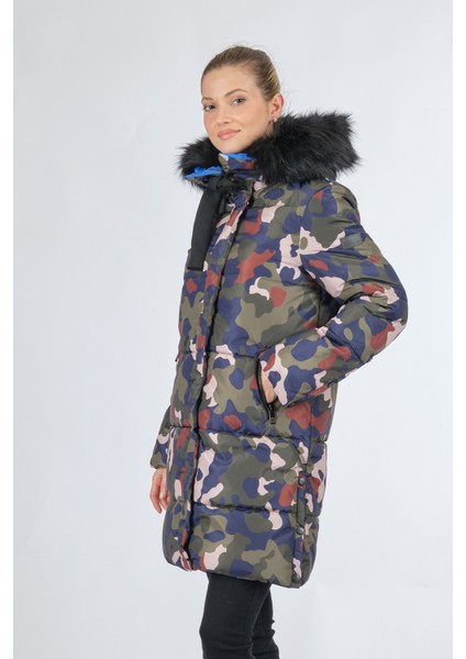 Kapüşonlu Zeytin Kadın Mont 048-217009 modelleri