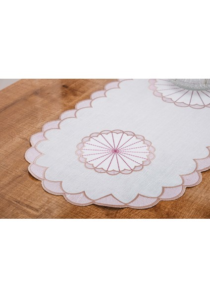 Mila Nakışlı Keten Efekt Kumaş Kreme Pembe Runner 45X150 cm - 1408 fiyatları