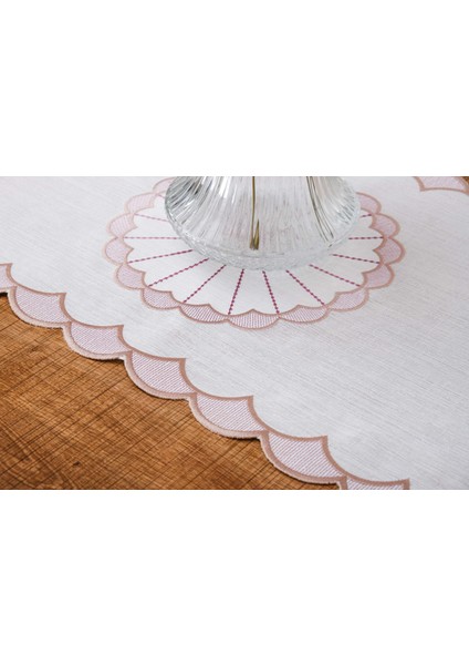 Mila Nakışlı Keten Efekt Kumaş Kreme Pembe Runner 45X150 cm - 1408 fırsatları