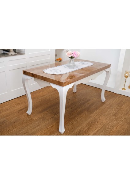Mila Nakışlı Keten Efekt Kumaş Kreme Mavi Runner 45X150 cm - 1409