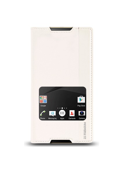 Sony Xperia Z5 Premium Gizli Mıknatıslı Pencereli Magnum Kılıf Beyaz