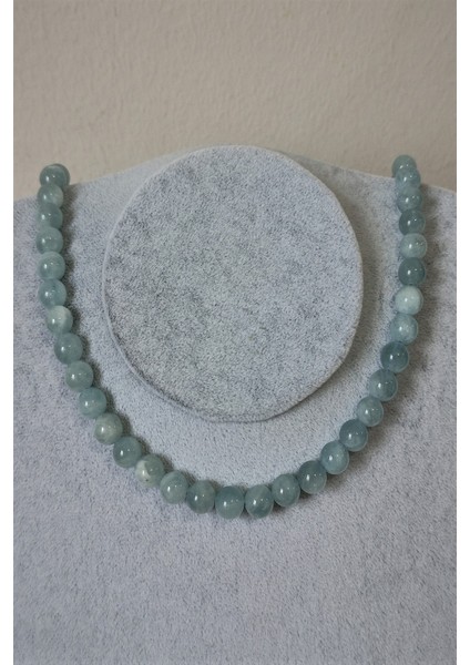 8 mm Akuamarin Doğal Taş Kolye