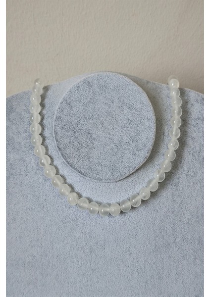 8 mm Selenit Doğal Taş Kolye