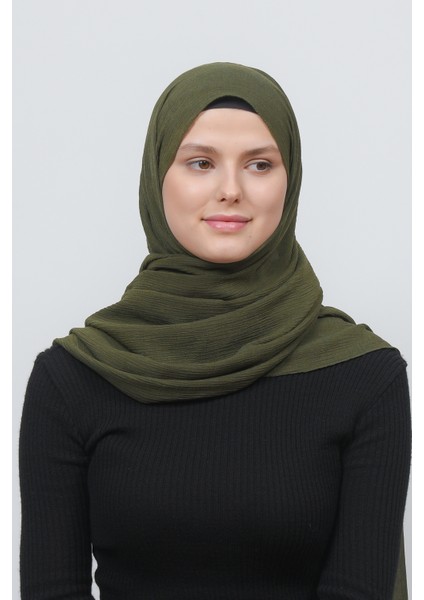 Kadın Pratik Kırışık Krinkıl Mira Tesettür Şal - Haki fiyatları