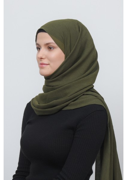 Kadın Pratik Kırışık Krinkıl Mira Tesettür Şal - Haki fırsatları