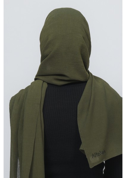 Kadın Pratik Kırışık Krinkıl Mira Tesettür Şal - Haki indirimleri