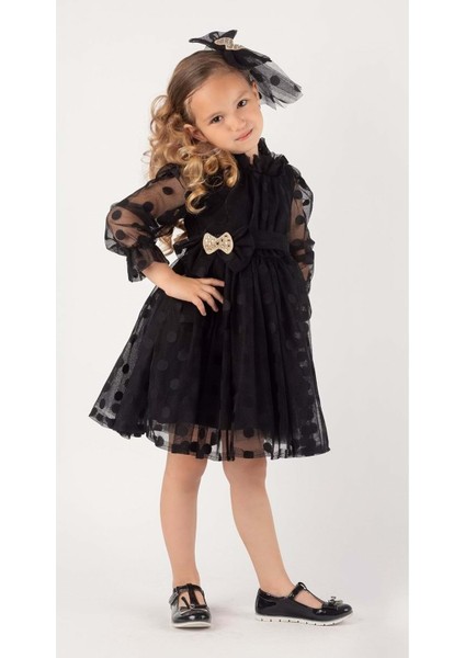 Mnk Iri Puantiyeli Siyah 10 Yaş Kız Dantel Elbise