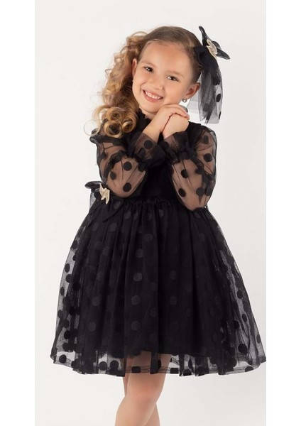 Mnk Iri Puantiyeli Siyah 10 Yaş Kız Dantel Elbise modelleri