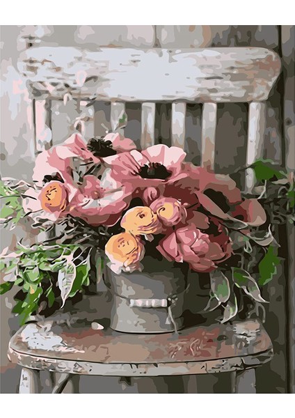 Sandalye Saksısı Çerçeveli 90X110 Sayılarla Boyama Hobi Seti