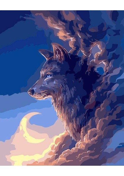 Fantastik Bulutlar ve Kurt Çerçeveli 50X65 Sayılarla Boyama Hobi Seti