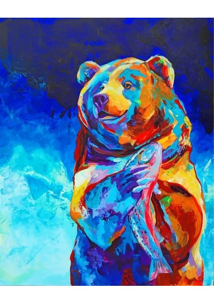 Renkli Ayı Ayakta Çerçeveli 50X65 Sayılarla Boyama Hobi Seti